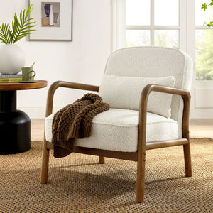 Modway Furniture Charlie Boucle Upholstered Armchair - Mid-Century Modern Accent Chair with Soft Fabric & Wood Arms EEI-6909-IVO