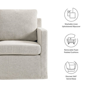 Modway Furniture Serene Slipcovered Swivel Armchair with Plush Cushioning for Modern Living Spaces and Comfort Linen EEI-6910-LIN