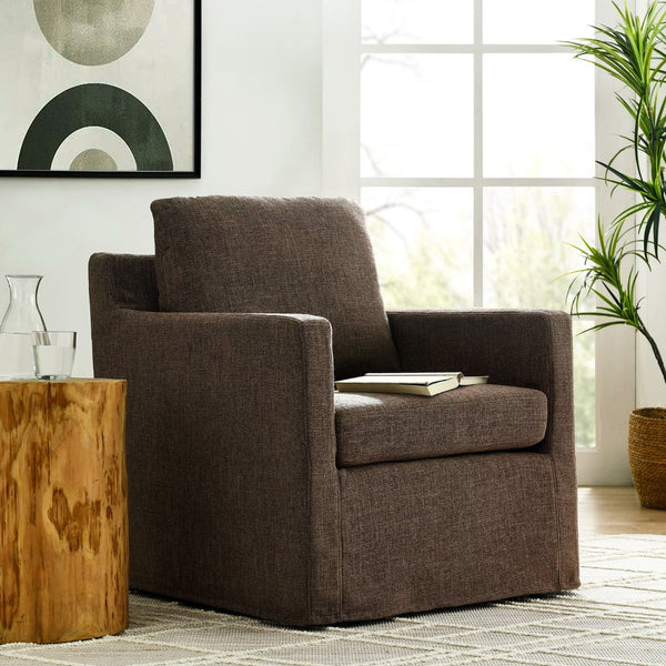 Modway Furniture Serene Slipcovered Swivel Armchair with Plush Cushioning for Modern Living Spaces and Comfort Mocha EEI-6910-MOC