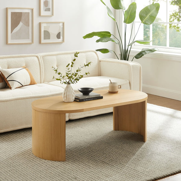 Modway Furniture Aspect Oval Wood Coffee Table - Elegant Oak Design with Adjustable Legs for Stylish Living Spaces EEI-6911-OAK