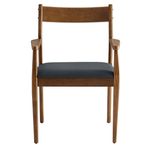 Modway Furniture Solara Vegan Leather Dining Armchairs Set of 2 - Mid-Century Modern Comfort in Walnut Finish EEI-6915-WAL-BLK