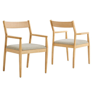 Modway Furniture Solara Fabric Wood Dining Armchairs Set of 2 - Stylish Mid-Century Comfort for Modern Spaces Natural Heathered Weave Beige EEI-6916-NAT-HEB
