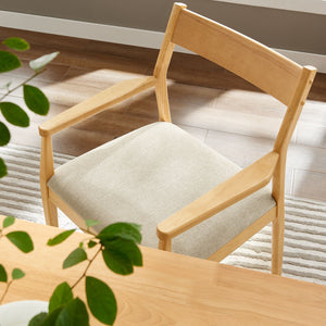 Modway Furniture Solara Fabric Wood Dining Armchairs Set of 2 - Stylish Mid-Century Comfort for Modern Spaces Natural Heathered Weave Beige EEI-6916-NAT-HEB