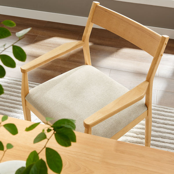 Modway Furniture Solara Fabric Wood Dining Armchairs Set of 2 - Stylish Mid-Century Comfort for Modern Spaces Natural Heathered Weave Beige EEI-6916-NAT-HEB