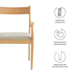 Modway Furniture Solara Fabric Wood Dining Armchairs Set of 2 - Stylish Mid-Century Comfort for Modern Spaces Natural Heathered Weave Beige EEI-6916-NAT-HEB