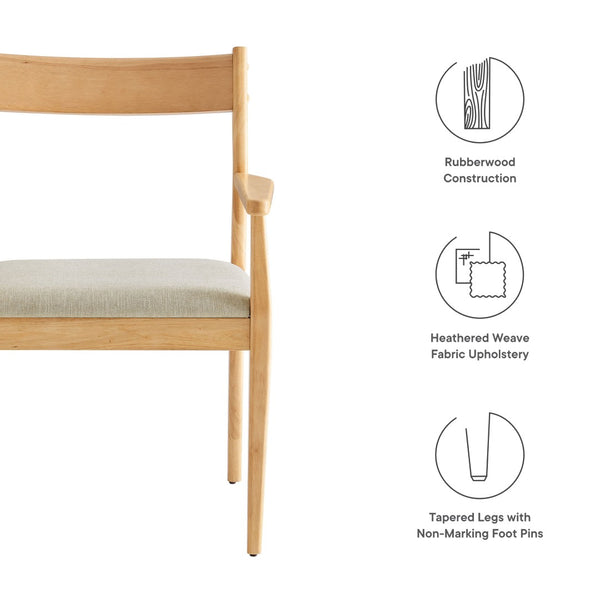 Modway Furniture Solara Fabric Wood Dining Armchairs Set of 2 - Stylish Mid-Century Comfort for Modern Spaces Natural Heathered Weave Beige EEI-6916-NAT-HEB