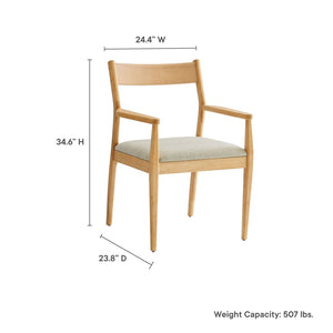 Modway Furniture Solara Fabric Wood Dining Armchairs Set of 2 - Stylish Mid-Century Comfort for Modern Spaces Natural Heathered Weave Beige EEI-6916-NAT-HEB