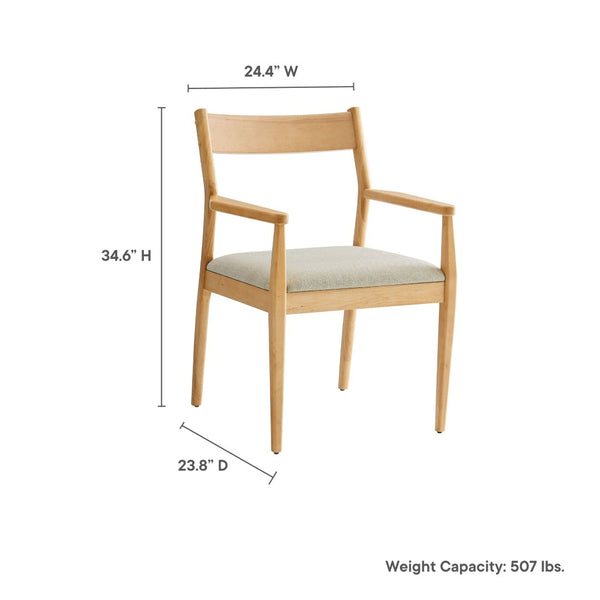 Modway Furniture Solara Fabric Wood Dining Armchairs Set of 2 - Stylish Mid-Century Comfort for Modern Spaces Natural Heathered Weave Beige EEI-6916-NAT-HEB