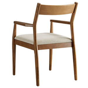 Modway Furniture Solara Fabric Wood Dining Armchairs Set of 2 - Stylish Mid-Century Comfort for Modern Spaces Walnut Heathered Weave Beige EEI-6916-WAL-HEB