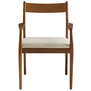 Modway Furniture Solara Fabric Wood Dining Armchairs Set of 2 - Stylish Mid-Century Comfort for Modern Spaces Walnut Heathered Weave Beige EEI-6916-WAL-HEB