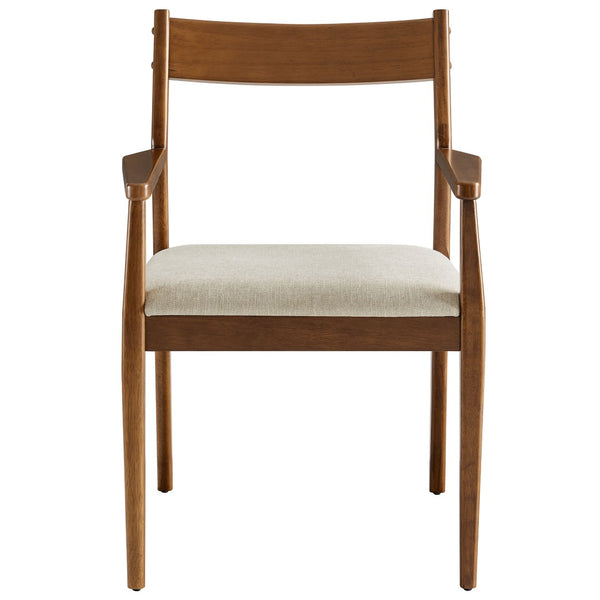 Modway Furniture Solara Fabric Wood Dining Armchairs Set of 2 - Stylish Mid-Century Comfort for Modern Spaces Walnut Heathered Weave Beige EEI-6916-WAL-HEB