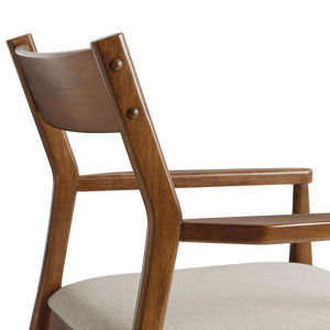 Modway Furniture Solara Fabric Wood Dining Armchairs Set of 2 - Stylish Mid-Century Comfort for Modern Spaces Walnut Heathered Weave Beige EEI-6916-WAL-HEB