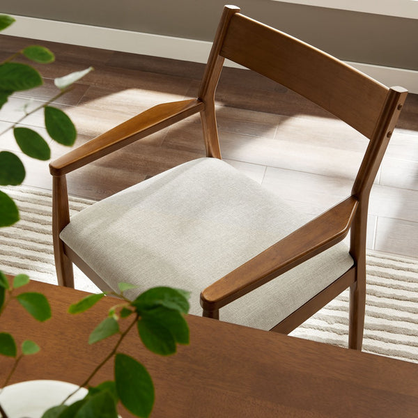 Modway Furniture Solara Fabric Wood Dining Armchairs Set of 2 - Stylish Mid-Century Comfort for Modern Spaces Walnut Heathered Weave Beige EEI-6916-WAL-HEB