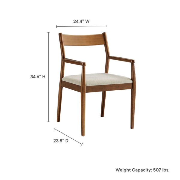 Modway Furniture Solara Fabric Wood Dining Armchairs Set of 2 - Stylish Mid-Century Comfort for Modern Spaces Walnut Heathered Weave Beige EEI-6916-WAL-HEB