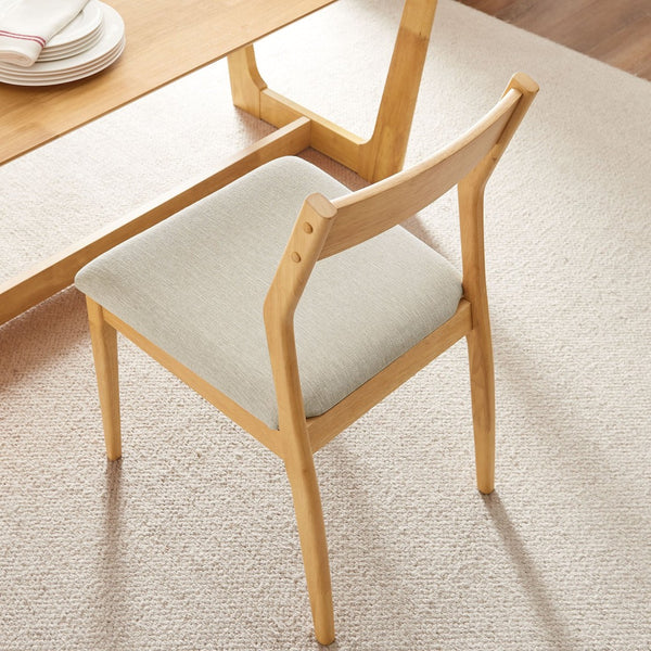 Modway Furniture Solara Fabric Wood Dining Side Chairs Set of 2 - Mid-Century Modern Comfort for Home & Office Natural Heathered Weave Beige EEI-6918-NAT-HEB