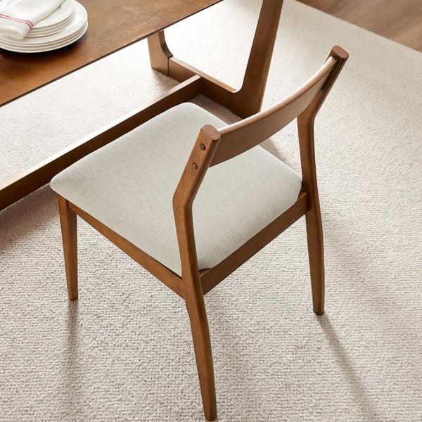 Modway Furniture Solara Fabric Wood Dining Side Chairs Set of 2 - Mid-Century Modern Comfort for Home & Office Walnut Heathered Weave Beige EEI-6918-WAL-HEB