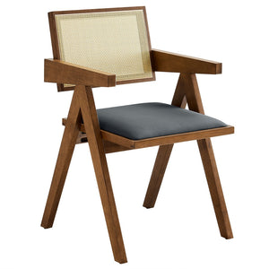 Modway Furniture Thera Vegan Leather Dining Armchair Set of 2 - Stylish Mid-Century Modern Comfort for Any Space Walnut Black EEI-6919-WAL-BLK