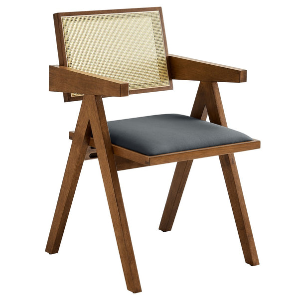 Modway Furniture Thera Vegan Leather Dining Armchair Set of 2 - Stylish Mid-Century Modern Comfort for Any Space Walnut Black EEI-6919-WAL-BLK