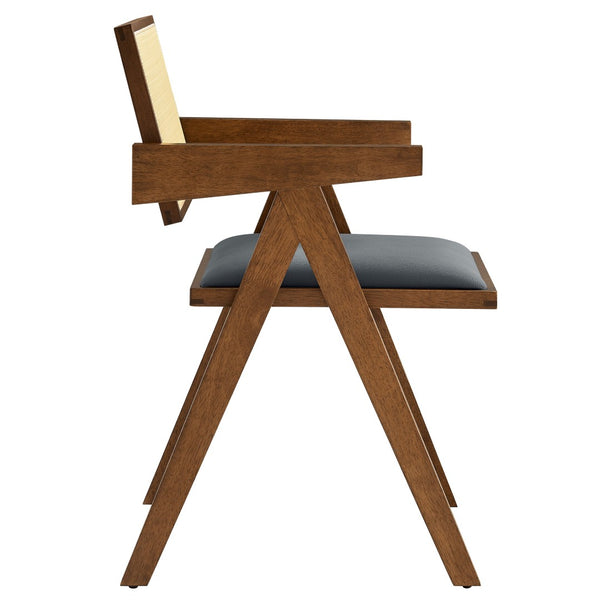 Modway Furniture Thera Vegan Leather Dining Armchair Set of 2 - Stylish Mid-Century Modern Comfort for Any Space Walnut Black EEI-6919-WAL-BLK