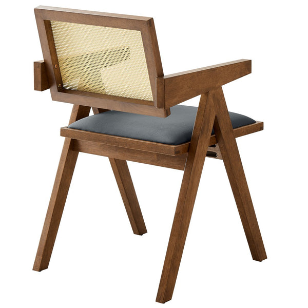 Modway Furniture Thera Vegan Leather Dining Armchair Set of 2 - Stylish Mid-Century Modern Comfort for Any Space Walnut Black EEI-6919-WAL-BLK