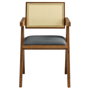 Modway Furniture Thera Vegan Leather Dining Armchair Set of 2 - Stylish Mid-Century Modern Comfort for Any Space Walnut Black EEI-6919-WAL-BLK