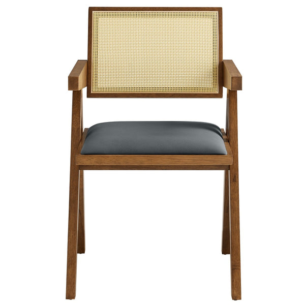 Modway Furniture Thera Vegan Leather Dining Armchair Set of 2 - Stylish Mid-Century Modern Comfort for Any Space Walnut Black EEI-6919-WAL-BLK