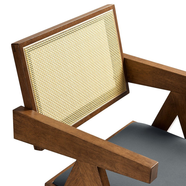 Modway Furniture Thera Vegan Leather Dining Armchair Set of 2 - Stylish Mid-Century Modern Comfort for Any Space Walnut Black EEI-6919-WAL-BLK