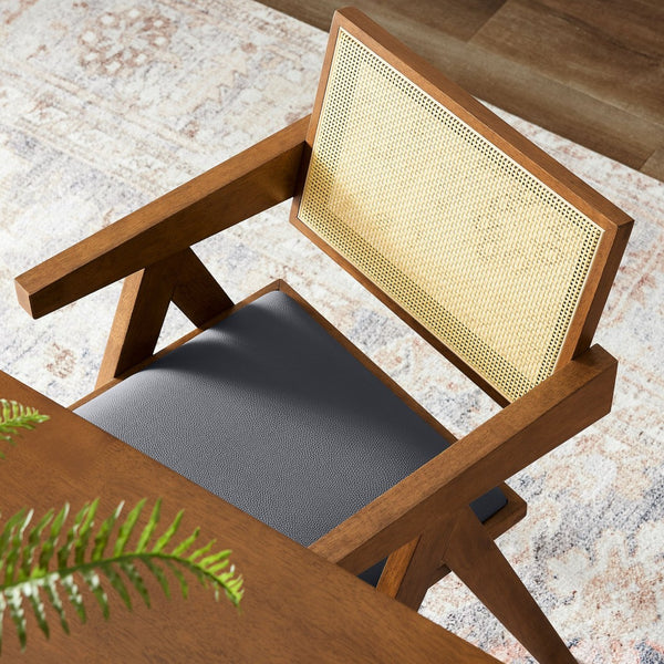 Modway Furniture Thera Vegan Leather Dining Armchair Set of 2 - Stylish Mid-Century Modern Comfort for Any Space Walnut Black EEI-6919-WAL-BLK