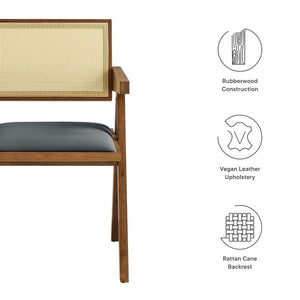 Modway Furniture Thera Vegan Leather Dining Armchair Set of 2 - Stylish Mid-Century Modern Comfort for Any Space Walnut Black EEI-6919-WAL-BLK