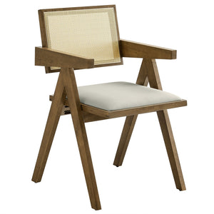 Modway Furniture Thera Vegan Leather Dining Armchair Set of 2 - Stylish Mid-Century Modern Comfort for Any Space Weathered Oak Stone EEI-6919-WEO-STO