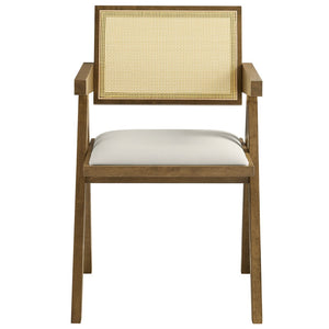 Modway Furniture Thera Vegan Leather Dining Armchair Set of 2 - Stylish Mid-Century Modern Comfort for Any Space Weathered Oak Stone EEI-6919-WEO-STO