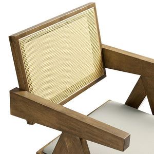 Modway Furniture Thera Vegan Leather Dining Armchair Set of 2 - Stylish Mid-Century Modern Comfort for Any Space Weathered Oak Stone EEI-6919-WEO-STO