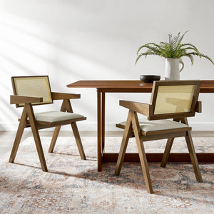 Modway Furniture Thera Vegan Leather Dining Armchair Set of 2 - Stylish Mid-Century Modern Comfort for Any Space Weathered Oak Stone EEI-6919-WEO-STO