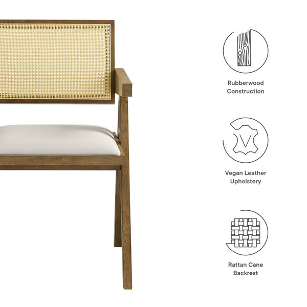 Modway Furniture Thera Vegan Leather Dining Armchair Set of 2 - Stylish Mid-Century Modern Comfort for Any Space Weathered Oak Stone EEI-6919-WEO-STO