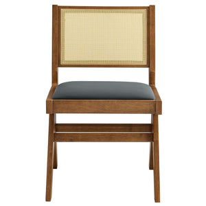 Modway Furniture Thera Mid-Century Modern Vegan Leather and Cane Dining Chairs Set of 2 for Stylish Interiors Walnut Black EEI-6920-WAL-BLK