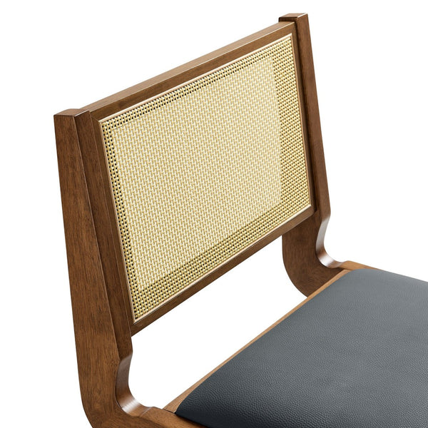 Modway Furniture Thera Mid-Century Modern Vegan Leather and Cane Dining Chairs Set of 2 for Stylish Interiors Walnut Black EEI-6920-WAL-BLK