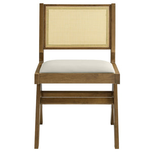 Modway Furniture Thera Mid-Century Modern Vegan Leather and Cane Dining Chairs Set of 2 for Stylish Interiors Weathered Oak Stone EEI-6920-WEO-STO