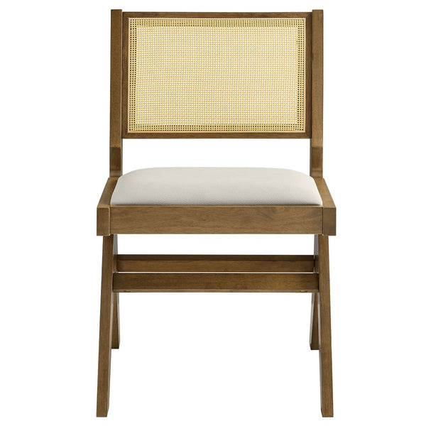 Modway Furniture Thera Mid-Century Modern Vegan Leather and Cane Dining Chairs Set of 2 for Stylish Interiors Weathered Oak Stone EEI-6920-WEO-STO