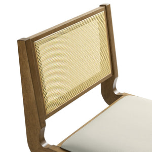 Modway Furniture Thera Mid-Century Modern Vegan Leather and Cane Dining Chairs Set of 2 for Stylish Interiors Weathered Oak Stone EEI-6920-WEO-STO