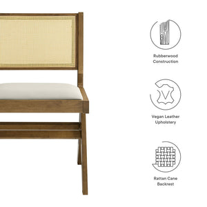 Modway Furniture Thera Mid-Century Modern Vegan Leather and Cane Dining Chairs Set of 2 for Stylish Interiors Weathered Oak Stone EEI-6920-WEO-STO