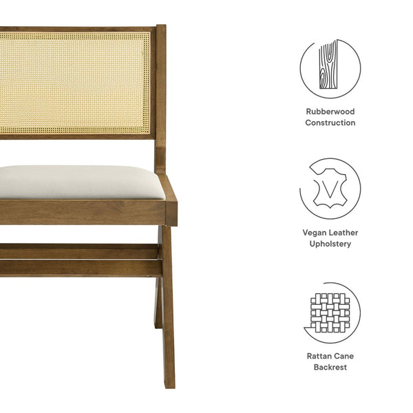 Modway Furniture Thera Mid-Century Modern Vegan Leather and Cane Dining Chairs Set of 2 for Stylish Interiors Weathered Oak Stone EEI-6920-WEO-STO