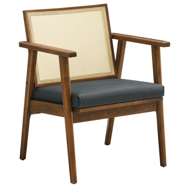 Modway Furniture Thera Mid-Century Vegan Leather & Cane Accent Armchairs Set of 2 for Stylish Home Decor Walnut Black EEI-6921-WAL-BLK