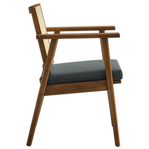 Modway Furniture Thera Mid-Century Vegan Leather & Cane Accent Armchairs Set of 2 for Stylish Home Decor Walnut Black EEI-6921-WAL-BLK