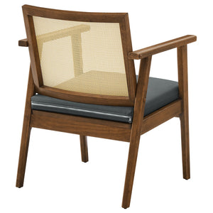 Modway Furniture Thera Mid-Century Vegan Leather & Cane Accent Armchairs Set of 2 for Stylish Home Decor Walnut Black EEI-6921-WAL-BLK