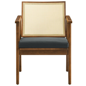 Modway Furniture Thera Mid-Century Vegan Leather & Cane Accent Armchairs Set of 2 for Stylish Home Decor Walnut Black EEI-6921-WAL-BLK