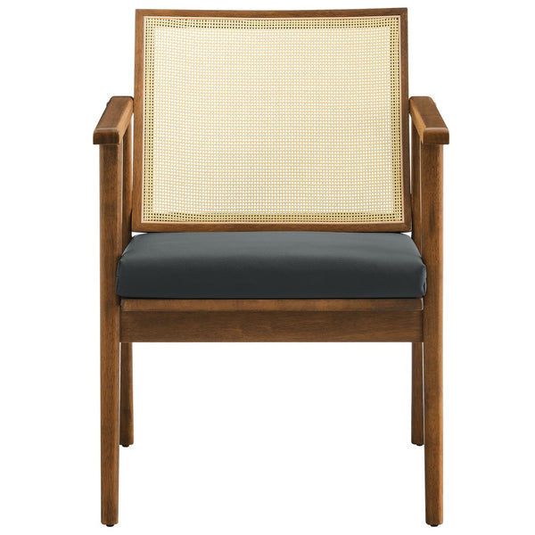 Modway Furniture Thera Mid-Century Vegan Leather & Cane Accent Armchairs Set of 2 for Stylish Home Decor Walnut Black EEI-6921-WAL-BLK