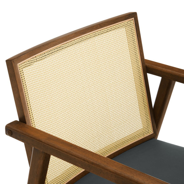 Modway Furniture Thera Mid-Century Vegan Leather & Cane Accent Armchairs Set of 2 for Stylish Home Decor Walnut Black EEI-6921-WAL-BLK