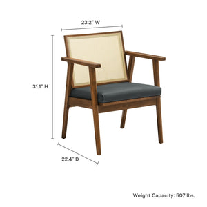 Modway Furniture Thera Mid-Century Vegan Leather & Cane Accent Armchairs Set of 2 for Stylish Home Decor Walnut Black EEI-6921-WAL-BLK