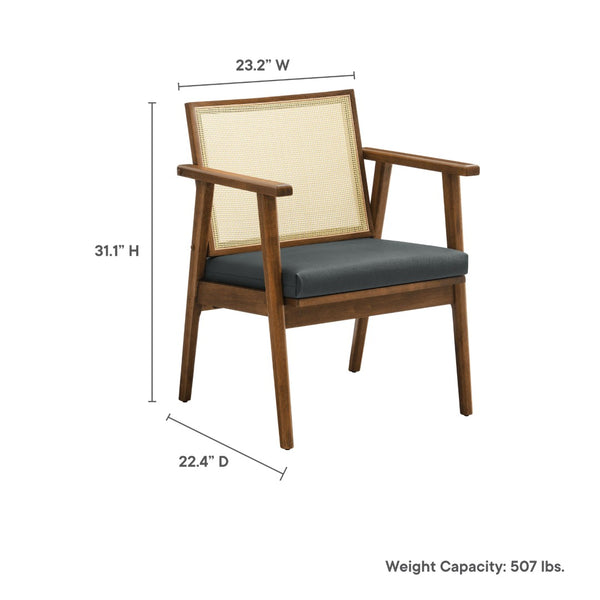 Modway Furniture Thera Mid-Century Vegan Leather & Cane Accent Armchairs Set of 2 for Stylish Home Decor Walnut Black EEI-6921-WAL-BLK