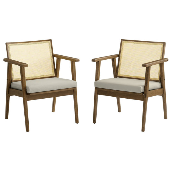 Modway Furniture Thera Mid-Century Vegan Leather & Cane Accent Armchairs Set of 2 for Stylish Home Decor Weathered Oak Stone EEI-6921-WEO-STO